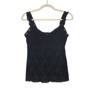 Vintage Ambrielle Black Lace Tank Top Cami Milkmaid Sheer Floral Emo Goth Whimsy